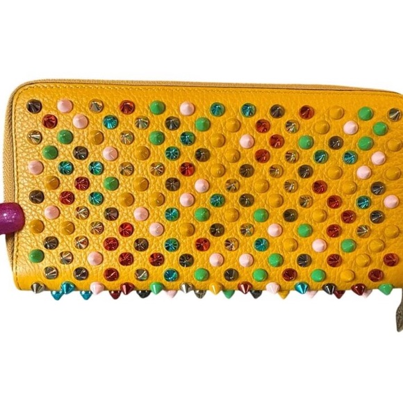 Christian Louboutin Yellow Multicolored Studded Wallet EUC - Picture 1 of 5